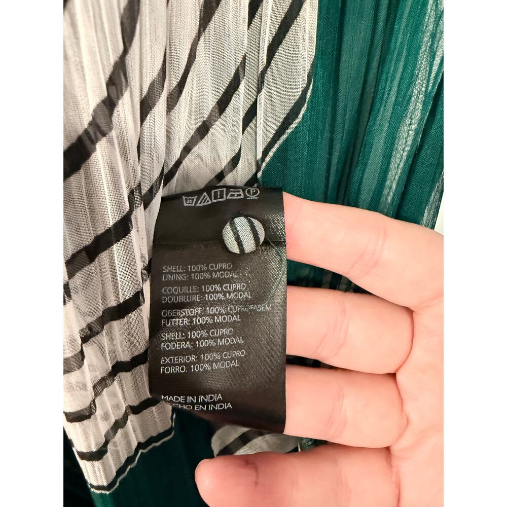 Anthropologie XS Marais Geometric Printed Sheer Chiffon Maxi Dress Boho Green - Picture 11 of 13